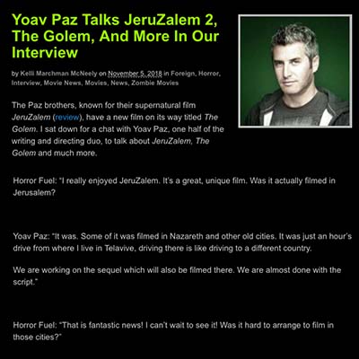Yoav Paz Talks JeruZalem 2, The Golem, And More In Our Interview